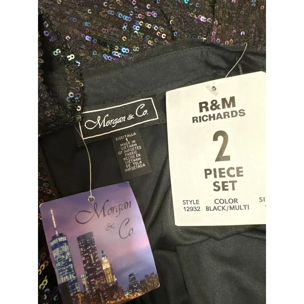 NEW Morgan & Co. Black Sequin Long Sleeve Crop Top Pencil Mini Skirt 2 Pc Set 1